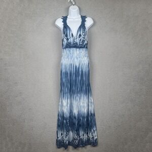 Ever Pretty Dress Women 8 Blue Floral Tie Dye Crochet Lace Fairy Hippie Babydoll